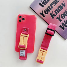 Load image into Gallery viewer, Fluorescent Sports Smartphone Case Bright Color Silicone Simple Soft Protective Cover Mobile Strap Wrist Crossbody Phone Case For iPhone 13 12 11 Pro XR XS Max X 8 7 Plus SE2 Strap Soft Silicon Phone Cover
