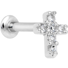 Load image into Gallery viewer, 5/16 Clear CZ Internally Threaded Cross Labret Monroe

