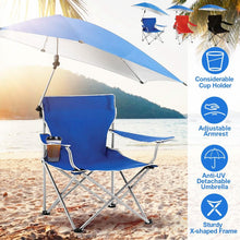 Load image into Gallery viewer, Foldable Beach Chair with Detachable Armrest Adjustable Canopy Stool with Cup Holder
