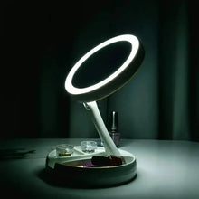 Load image into Gallery viewer, Foldable LED Vanity Mirror With Storage Box, Double-sided 1X &amp; 10X Magnifying Retractable Mirror
