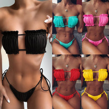 Load image into Gallery viewer, Folds Bikini Women Swimwear Bathing Suit Women's Ruffle Tie Side Bikini Set High Cut Strapless Padded Solid Bathing Suit Bikini Micro Swimsuit Female Push up Two-Piece Suit Summer
