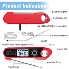 Load image into Gallery viewer, Food Kitchen Digital Meat BBQ Thermometer Dual Probe Design Waterproof Cooking Tools Instant Read Food Thermometer with Alarm and Calibration Function Waterproof Cooking Thermometer for Grilling Baking BBQ Candy Milk
