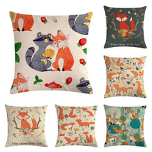 Load image into Gallery viewer, Forest Animal Fox Throw Pillow Covers Cute Cushion Cover Children Linen Cotton Teal Square Decorative for Sofa Pillow Case Decorative Cushion Pillowcases for Car Sofa Couch Woodland Girls Nursery Room Decor 45x45cm
