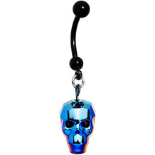 Load image into Gallery viewer, Iridescent Blue Skull Halloween Dangle Belly Ring Created with Swarovksi Crystals
