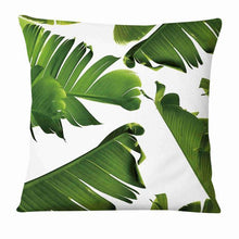 将图片加载到图库查看器，Fresh Green Leaves Digital Printed Pillowcase Home Pillow Decoration Tropical Green Leaves Throw Pillow Cover With Geometric Background Home Decorative Square Cushion Covers Cotton Linen Home Decor 45x45CM
