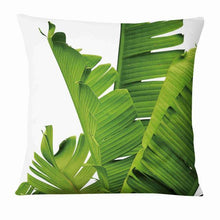 将图片加载到图库查看器，Fresh Green Leaves Digital Printed Pillowcase Home Pillow Decoration Tropical Green Leaves Throw Pillow Cover With Geometric Background Home Decorative Square Cushion Covers Cotton Linen Home Decor 45x45CM
