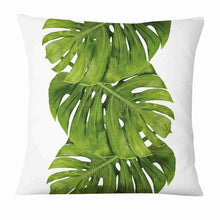 将图片加载到图库查看器，Fresh Green Leaves Digital Printed Pillowcase Home Pillow Decoration Tropical Green Leaves Throw Pillow Cover With Geometric Background Home Decorative Square Cushion Covers Cotton Linen Home Decor 45x45CM
