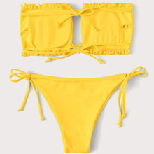 Load image into Gallery viewer, Frill Trim Bandeau Tie Side Bikini Swimsuit
