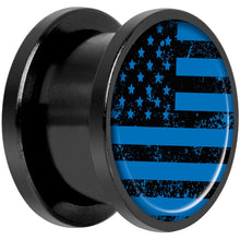 将图片加载到图库查看器，Blue American Flag Black Anodized Screw Fit Plug Set 9/16
