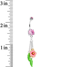 Load image into Gallery viewer, Pink Gem Pretty Pink Garden Rose Flower Dangle Belly Ring
