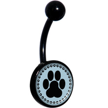 Load image into Gallery viewer, Black on Blue Paw Print Black Belly Ring
