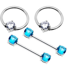将图片加载到图库查看器，5/8 Blue Clear Gem Captive Ring Straight Barbell Nipple Ring Set
