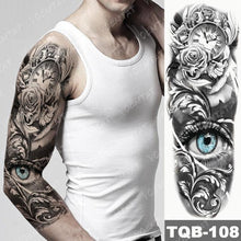 Load image into Gallery viewer, Full Arm Temporary Tattoos 8 Sheets and Half Arm Shoulder Waterproof Tattoos Elegant Large Lion Sleeve Sticker Tattoo Waterproof Temporary Big Wolf Tatoos For Men and Women
