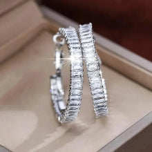 Load image into Gallery viewer, Full Rectangular Shiny Synthetic Zirconia Decorative Hoop Earrings
