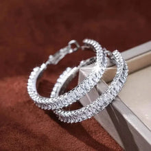Load image into Gallery viewer, Full Rectangular Shiny Synthetic Zirconia Decorative Hoop Earrings
