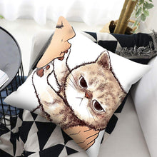 将图片加载到图库查看器，Funny Cute Cat Plush Cushion Pillow Covers Cat Pillow Cases Animal Kitty Pillowcase Cotton Linen Cushion Cover For Couch Cover Pillows Cases For Sofa Home Decoration Pillowcase Polyester Throw Pillow Case 45x45CM
