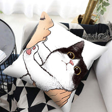 将图片加载到图库查看器，Funny Cute Cat Plush Cushion Pillow Covers Cat Pillow Cases Animal Kitty Pillowcase Cotton Linen Cushion Cover For Couch Cover Pillows Cases For Sofa Home Decoration Pillowcase Polyester Throw Pillow Case 45x45CM
