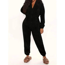 Load image into Gallery viewer, Fuzzy Hooded Pajama Jumpsuit For Music Festival, Long Sleeve Zipper Lingerie &amp; Sleepwear

