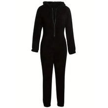 Load image into Gallery viewer, Fuzzy Hooded Pajama Jumpsuit For Music Festival, Long Sleeve Zipper Lingerie &amp; Sleepwear
