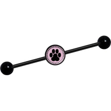 Load image into Gallery viewer, 14G Black on Pink Paw Print Black Industrial Barbell 37mm
