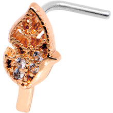 Load image into Gallery viewer, 20G Clear CZ Rose Gold Tone Leaf Faux Hoop L Shaped Nose Ring

