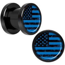 将图片加载到图库查看器，Blue American Flag Black Anodized Screw Fit Plug Set 0G
