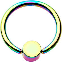 Load image into Gallery viewer, 14G 1/2 Clear Gem 5mm Disc Rainbow IP BCR Captive Ring
