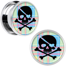 Load image into Gallery viewer, Pink Green Plaid Heart Skull Steel Screw Fit Plug Set 5/8
