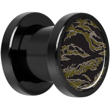Load image into Gallery viewer, Tiger Camo Print Black Anodized Screw Fit Plug Set 0G
