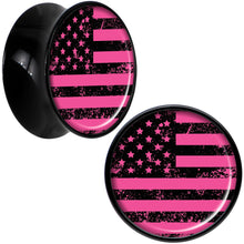 Load image into Gallery viewer, Black Acrylic Pink American Flag Saddle Plug Set 5/8
