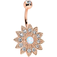 Load image into Gallery viewer, White Faux Opal Clear Rose Gold Plated Fancy Sparkle Flower Belly Ring

