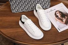 将图片加载到图库查看器，Genuine Leather Women Platform Sneakers Autumn Fashion Sports Little White Shoes Platform Flats Casual Lace Up Woman Comfort Walking Sneakers

