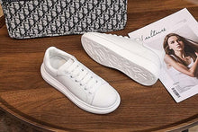 将图片加载到图库查看器，Genuine Leather Women Platform Sneakers Autumn Fashion Sports Little White Shoes Platform Flats Casual Lace Up Woman Comfort Walking Sneakers
