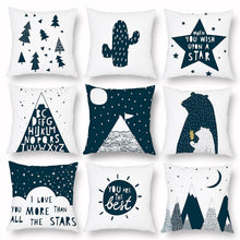 将图片加载到图库查看器，Geometry Cushion Cover Trees Cactus Bear Star Pattern Cushion Cover Pillowcase Cotton Pillow Sofa Throw White Printed Print Decorative Pillow Covers For Sofa Bed Sweet Home Decor Case 45x45CM

