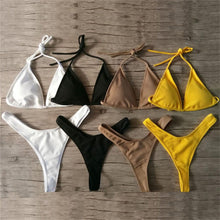 Load image into Gallery viewer, Girls Swimming Suits Bikini Small Cup Women Two Pieces Knitting Thong Bikinis Summer Spaghetti Strap Top And Bottoms Swimsuit Swimwear High Cut Style Beach Bikini Solid Black/White Micro Swim Suits Thong Bikinis
