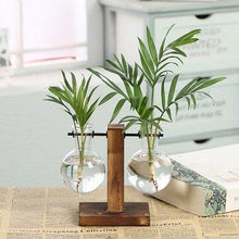 将图片加载到图库查看器，Glass Planter Bulb Vase Transparent Terrarium Hydroponic Vases For Home Garden Office Wedding Decor Wooden Stand Air Planter Bulb Glass Vase Propogation Station for Hydroponics Home Garden Office Decoration

