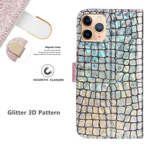 Load image into Gallery viewer, Glitter Leather Case For iPhone 11 12 13 14 Pro XR XS Max Alligator Flip Case Cover For iPhone SE Glitter Matching Texture Horizontal Flip Leather Case with Card Slots &amp; Holder &amp; Wallet Phone Accessories
