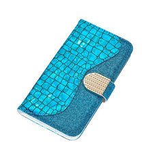 Load image into Gallery viewer, Glitter Leather Case For iPhone 11 12 13 14 Pro XR XS Max Alligator Flip Case Cover For iPhone SE Glitter Matching Texture Horizontal Flip Leather Case with Card Slots &amp; Holder &amp; Wallet Phone Accessories
