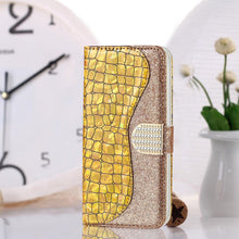 Load image into Gallery viewer, Glitter Leather Case For iPhone 11 12 13 14 Pro XR XS Max Alligator Flip Case Cover For iPhone SE Glitter Matching Texture Horizontal Flip Leather Case with Card Slots &amp; Holder &amp; Wallet Phone Accessories
