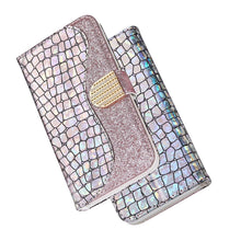 Load image into Gallery viewer, Glitter Leather Case For iPhone 11 12 13 14 Pro XR XS Max Alligator Flip Case Cover For iPhone SE Glitter Matching Texture Horizontal Flip Leather Case with Card Slots &amp; Holder &amp; Wallet Phone Accessories

