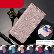 Load image into Gallery viewer, Glitter Leather Magnetic Flip Case for IPhone 14 13 11 12 Mini Pro Max Wallet Card Holder Cover Flip Shockproof Leather Wallet Case With Stand Silicone Bumper Cover

