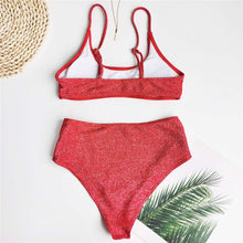 Load image into Gallery viewer, Glitter Sparkling Female Swimsuit High Waist Bikini Women's High Waist Bikinis Party Glitter Scoop Neck Crop Top Swimsuits Two Piece Bathing Suit Women Swimwear Two-pieces Bikini Set Summer Swim Suit
