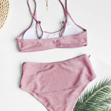 Load image into Gallery viewer, Glitter Sparkling Female Swimsuit High Waist Bikini Women's High Waist Bikinis Party Glitter Scoop Neck Crop Top Swimsuits Two Piece Bathing Suit Women Swimwear Two-pieces Bikini Set Summer Swim Suit
