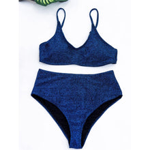 Load image into Gallery viewer, Glitter Sparkling Female Swimsuit High Waist Bikini Women's High Waist Bikinis Party Glitter Scoop Neck Crop Top Swimsuits Two Piece Bathing Suit Women Swimwear Two-pieces Bikini Set Summer Swim Suit
