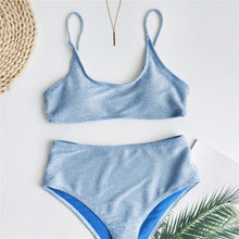 Load image into Gallery viewer, Glitter Sparkling Female Swimsuit High Waist Bikini Women's High Waist Bikinis Party Glitter Scoop Neck Crop Top Swimsuits Two Piece Bathing Suit Women Swimwear Two-pieces Bikini Set Summer Swim Suit
