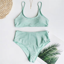 Load image into Gallery viewer, Glitter Sparkling Female Swimsuit High Waist Bikini Women's High Waist Bikinis Party Glitter Scoop Neck Crop Top Swimsuits Two Piece Bathing Suit Women Swimwear Two-pieces Bikini Set Summer Swim Suit
