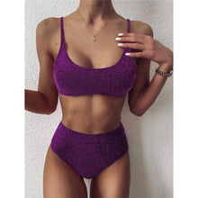 Load image into Gallery viewer, Glitter Sparkling Female Swimsuit High Waist Bikini Women's High Waist Bikinis Party Glitter Scoop Neck Crop Top Swimsuits Two Piece Bathing Suit Women Swimwear Two-pieces Bikini Set Summer Swim Suit
