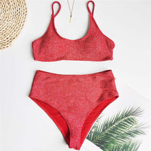 Load image into Gallery viewer, Glitter Sparkling Female Swimsuit High Waist Bikini Women's High Waist Bikinis Party Glitter Scoop Neck Crop Top Swimsuits Two Piece Bathing Suit Women Swimwear Two-pieces Bikini Set Summer Swim Suit
