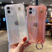 将图片加载到图库查看器，Glitter Wrist Strap Transparent Shockproof Soft Cover with Strap Phone Case For iPhone 13 11 12 14 Pro Max XS Max XR X 7 8 Plus 12 13Pro 14 Transparent Soft Back Cover Adjustable Strap Iphone Case
