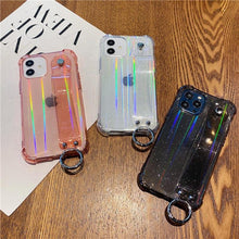 将图片加载到图库查看器，Glitter Wrist Strap Transparent Shockproof Soft Cover with Strap Phone Case For iPhone 13 11 12 14 Pro Max XS Max XR X 7 8 Plus 12 13Pro 14 Transparent Soft Back Cover Adjustable Strap Iphone Case
